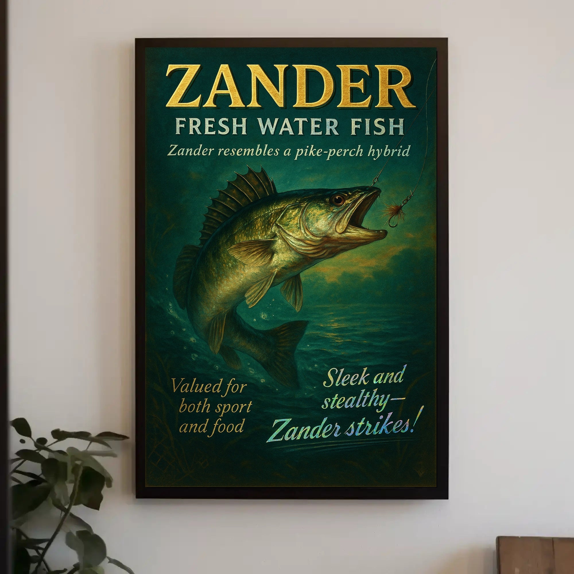 Zander Freshwater Fish Poster Vintage Fishing Print