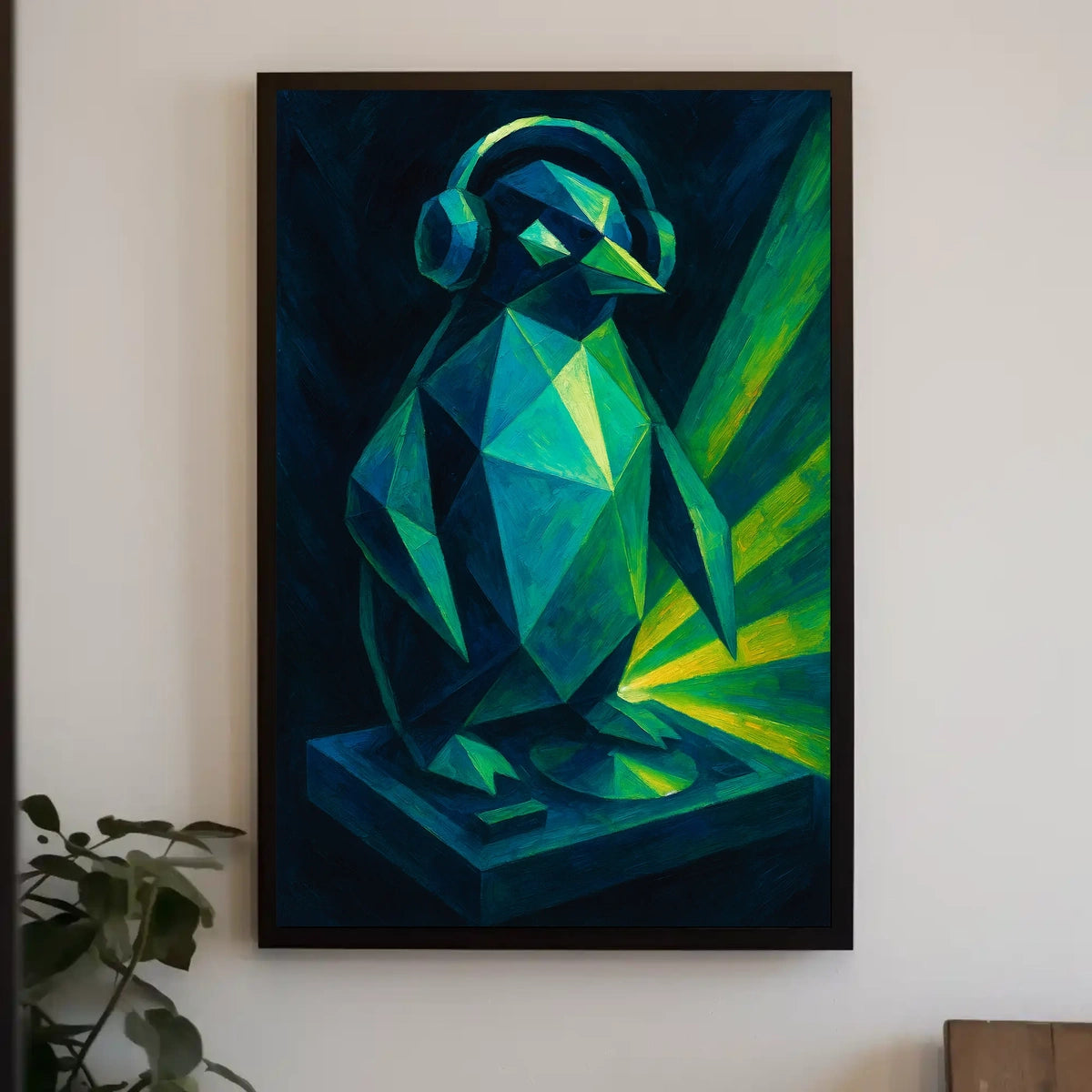 Geometric Penguin With Headphones Poster