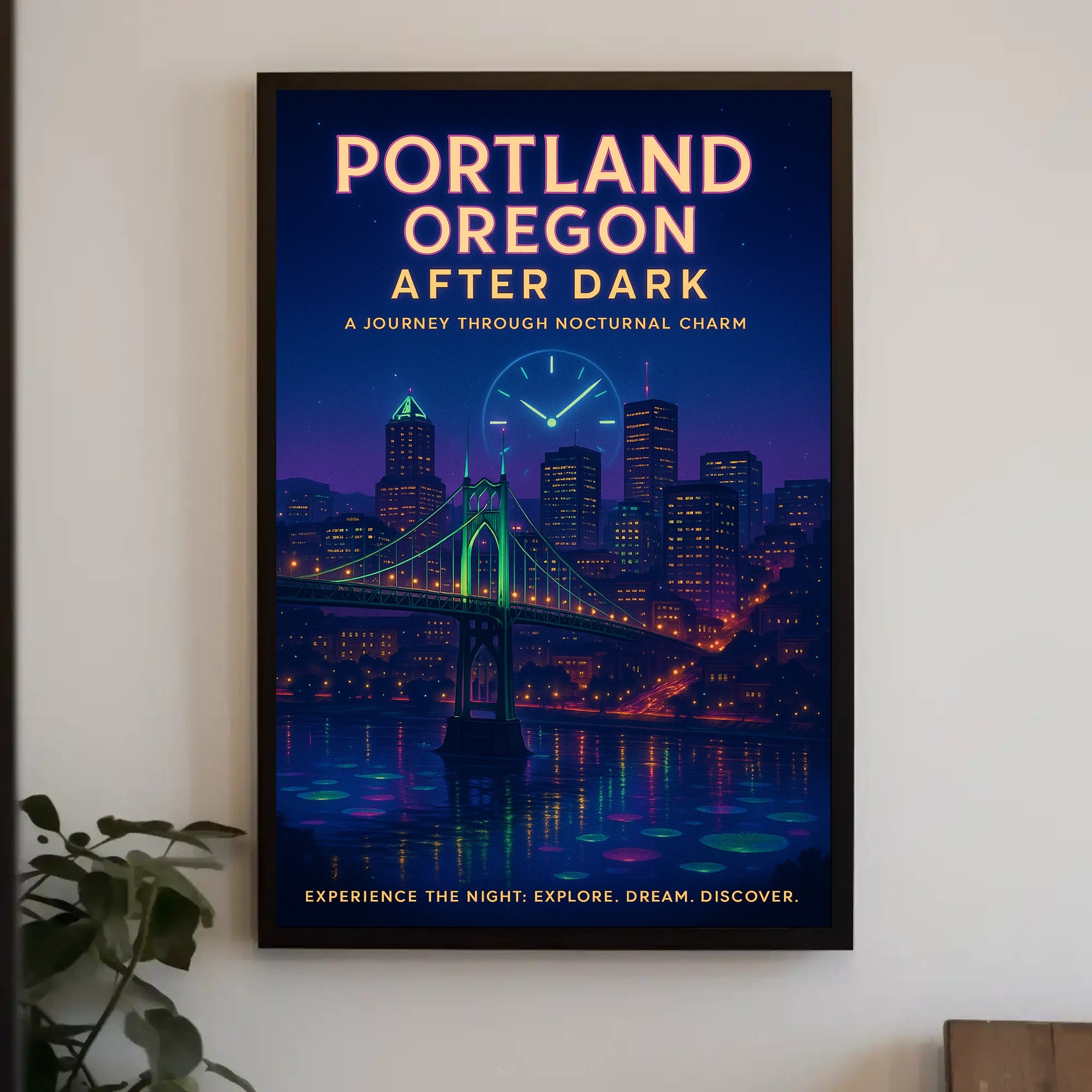 Portland After Dark: Enchanting Urban Cityscape Poster