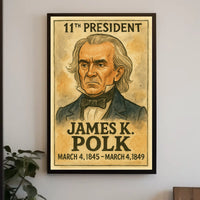 James K. Polk 11th President of the United States Exaggerated Cartoon Sketch Poster
