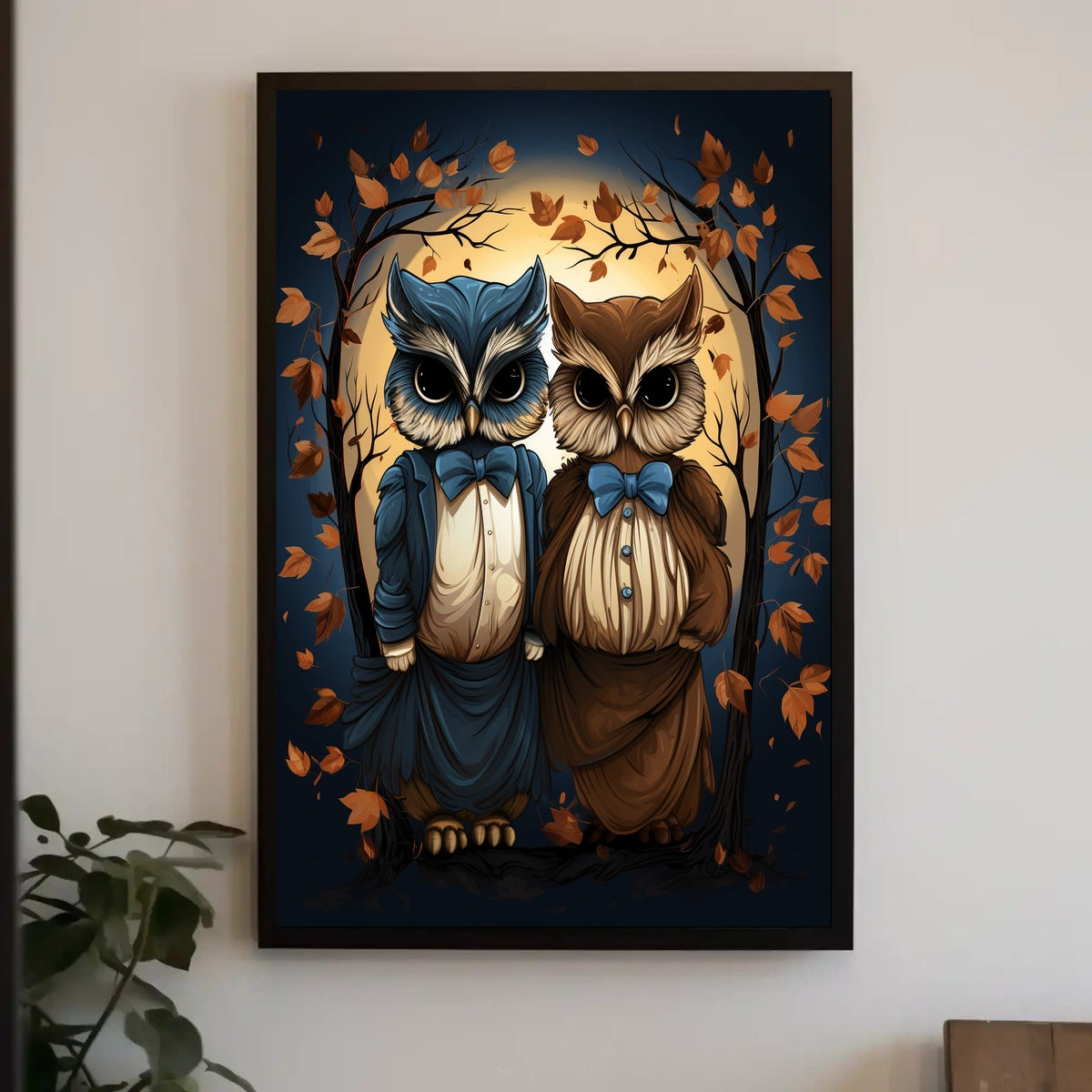 Whimsical Vintage Owls Autumn Fantasy Art Poster