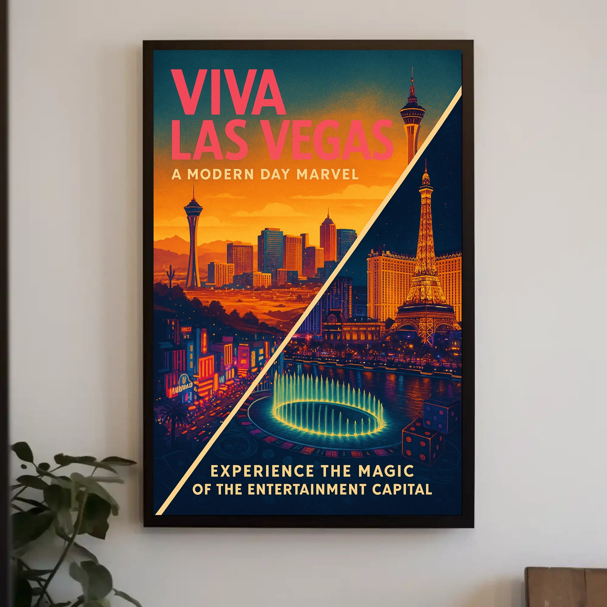 Vibrant Las Vegas Retro Cityscape Urban or Cityscape Poster PosterGoat