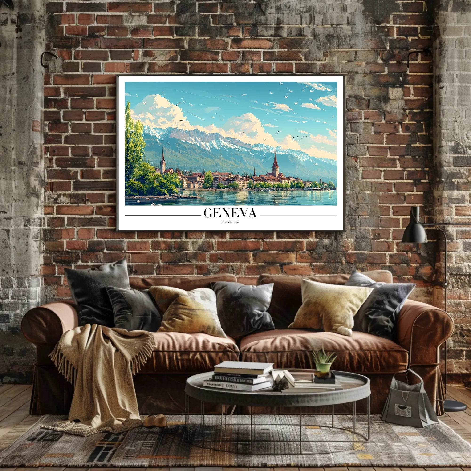Geneva Scenic Cityscape with Vintage Travel Poster Aesthetics