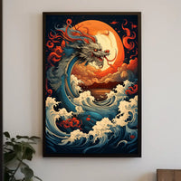 The Majestic Dragon And The Fiery Moon Poster