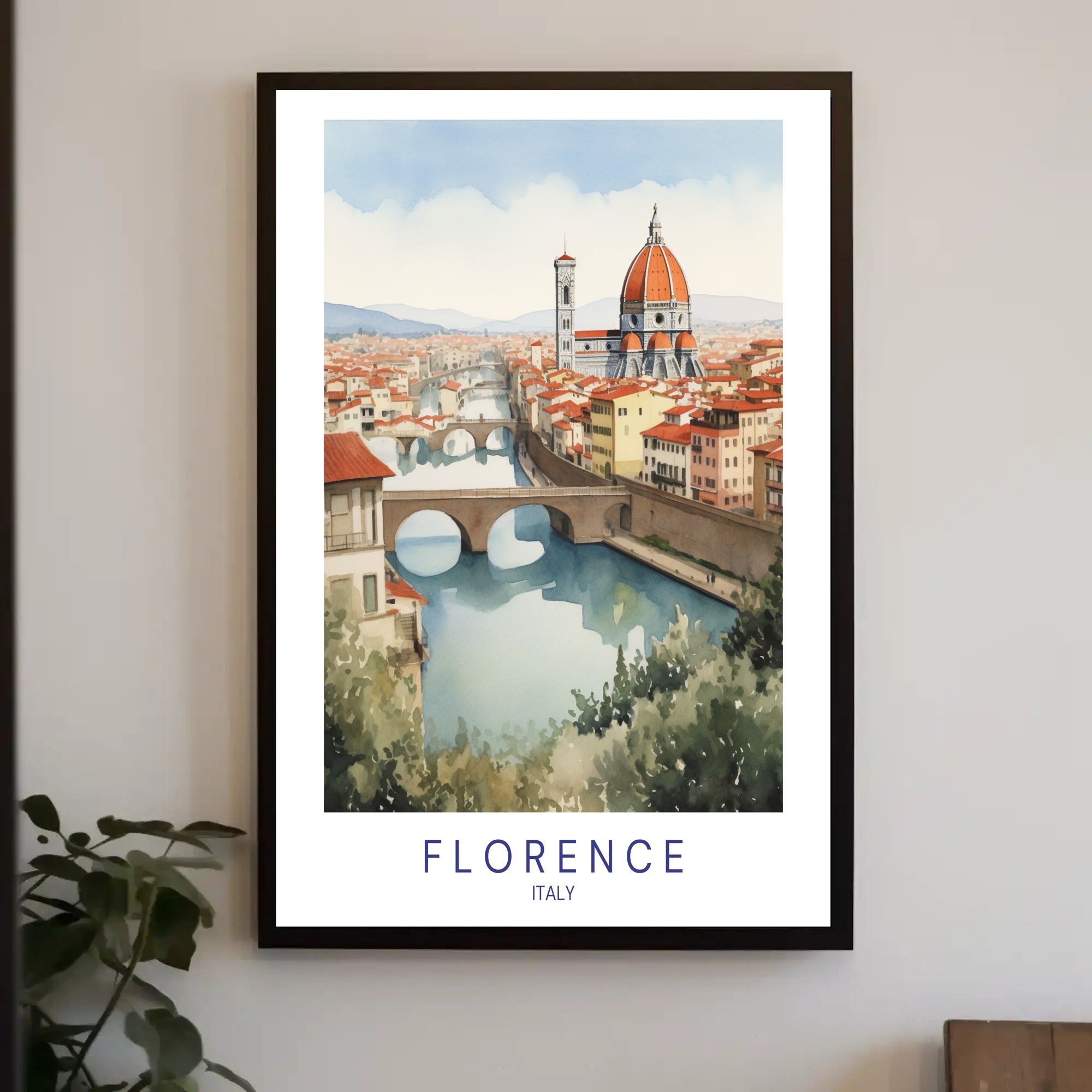 Florence Duomo and Arno River Watercolor Travel Poster PosterGoat