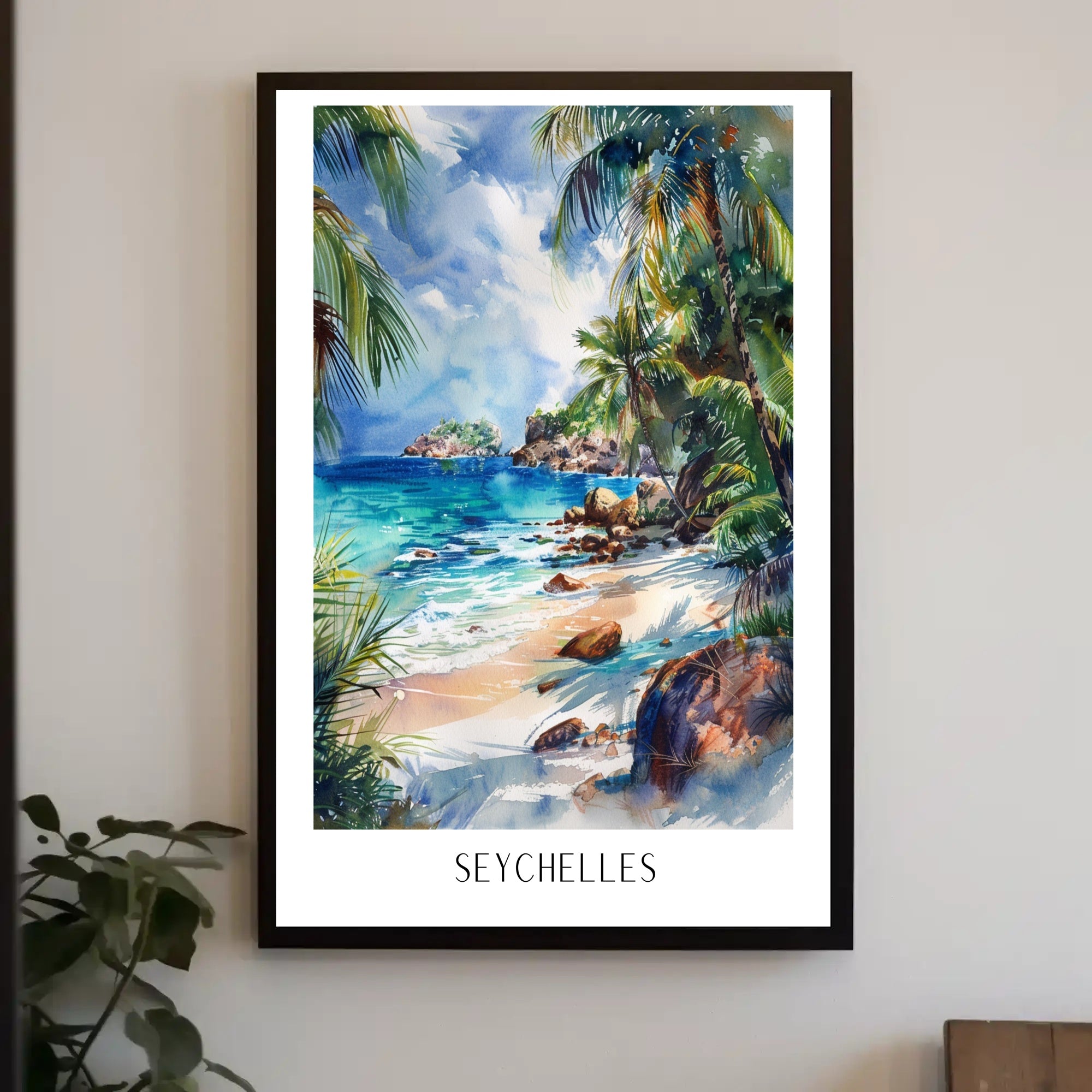Tropical Paradise Beach Watercolor Art Travel Poster PosterGoat