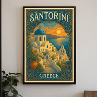 Santorini Sunset Vintage Travel Dreamer Poster