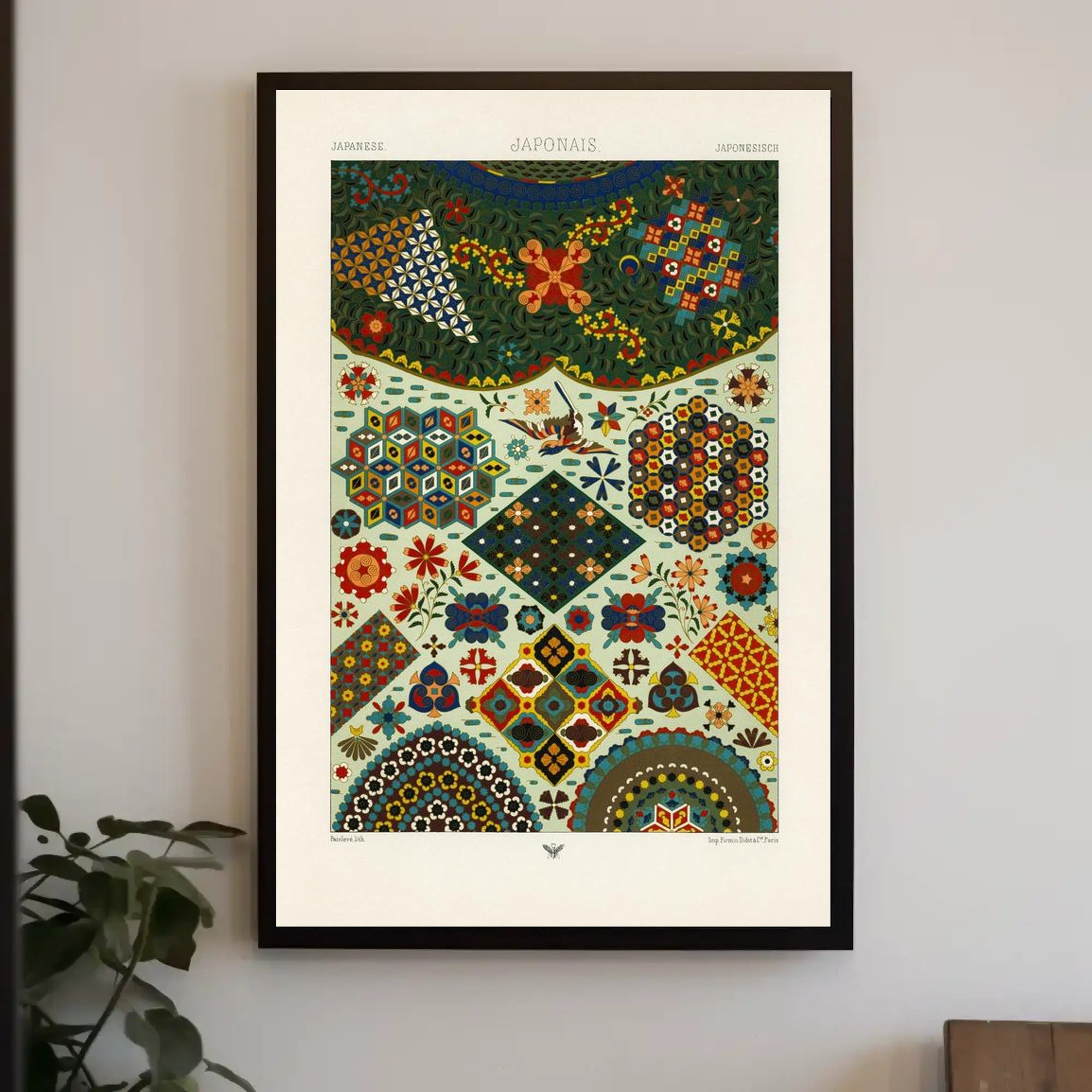 Japanese Pattern Harmony: Vibrant Geometrical and Floral Tapestry Poster