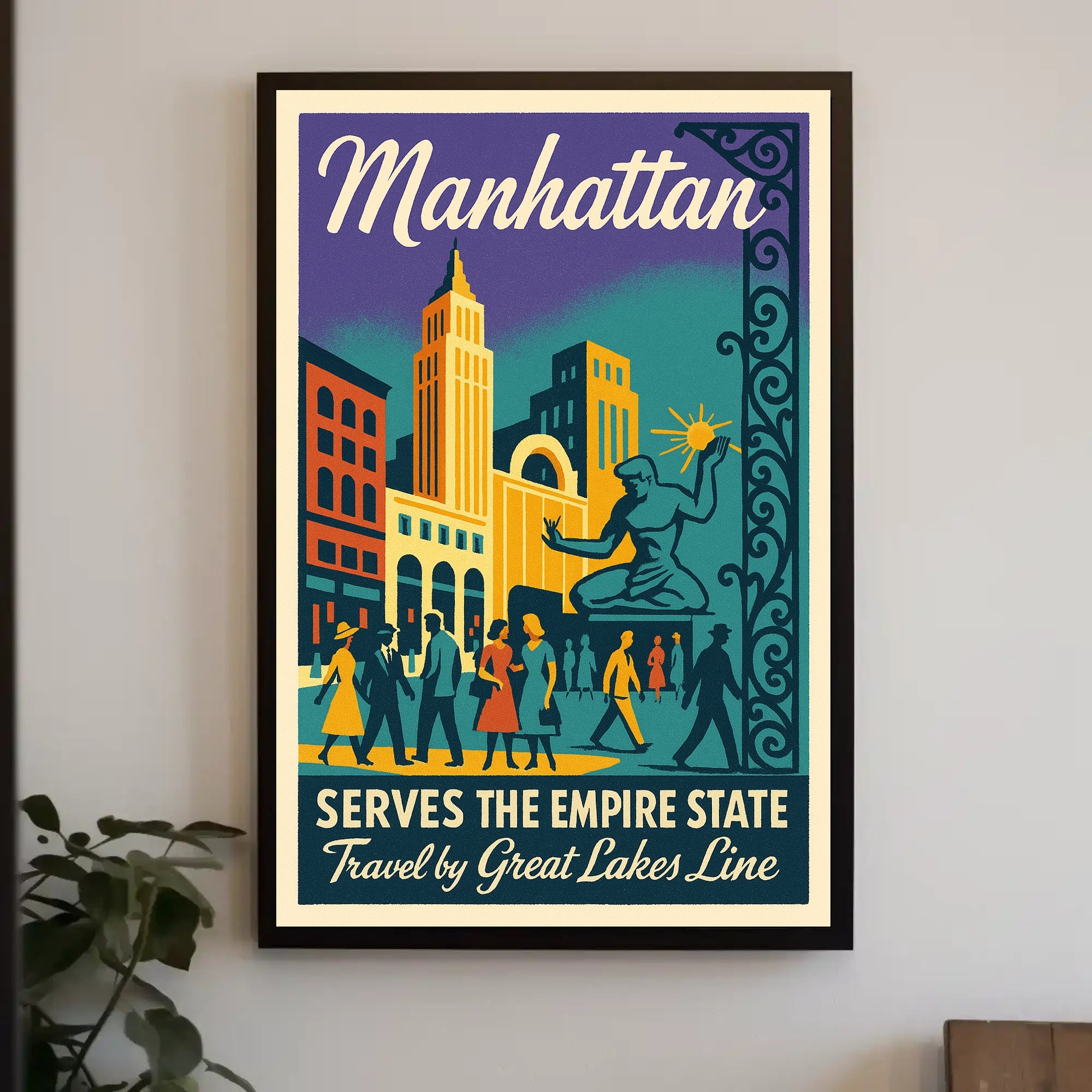 Vibrant Vintage Manhattan Travel Poster Celebrating New York City