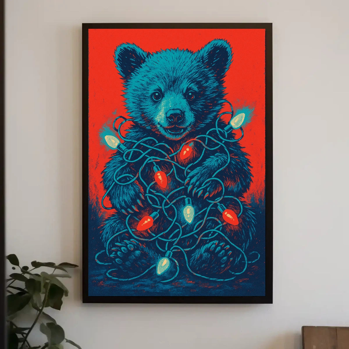 Festive Bear With Lights Poster
