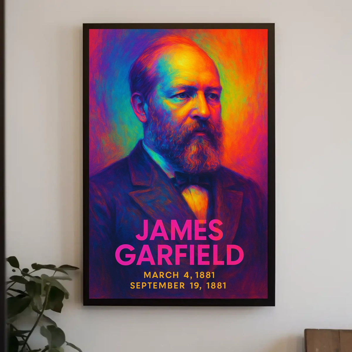 James A. Garfield 20th President of the United States Neon Gradient Overlay Poster