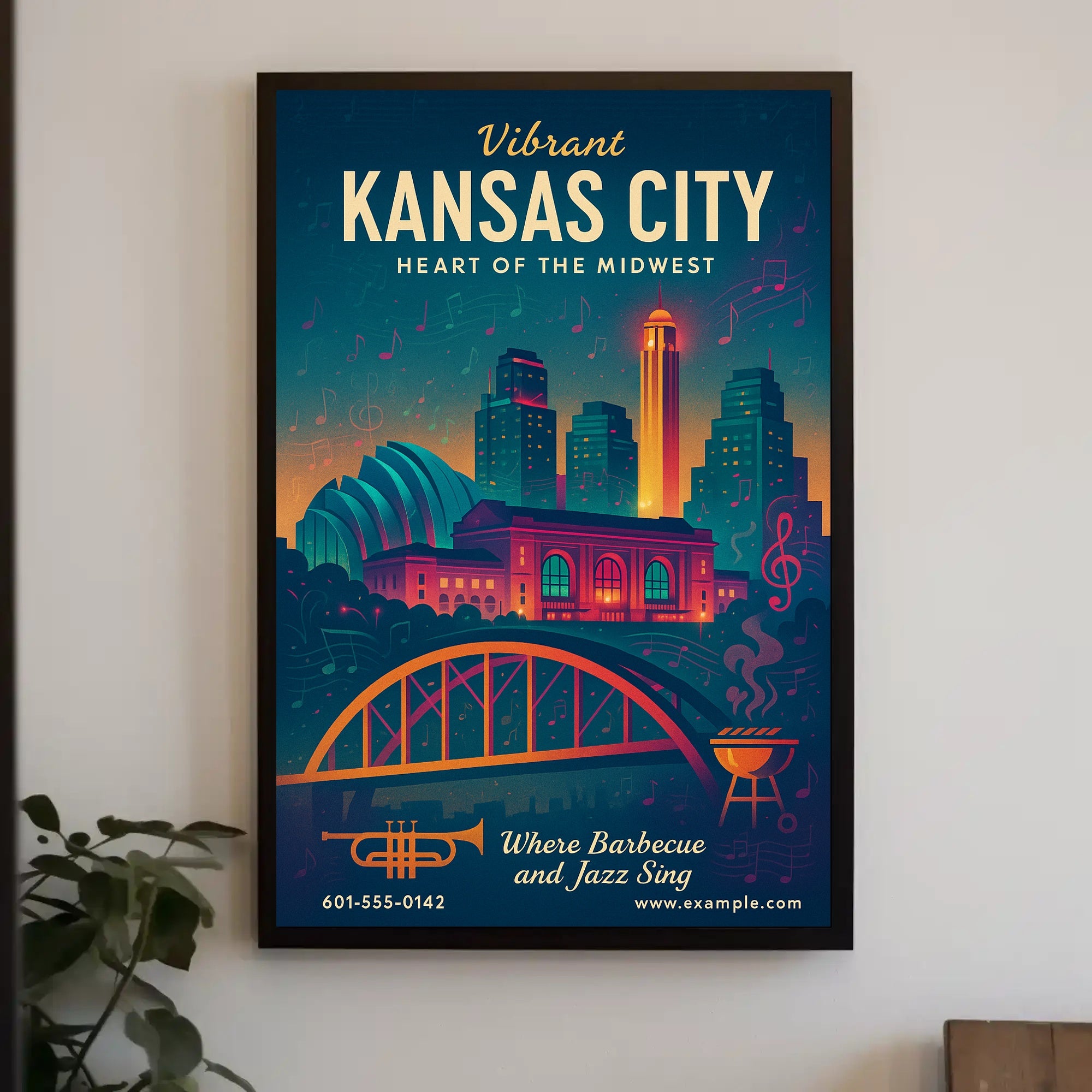 Kansas City Jazz and BBQ Urban Cityscape Poster PosterGoat