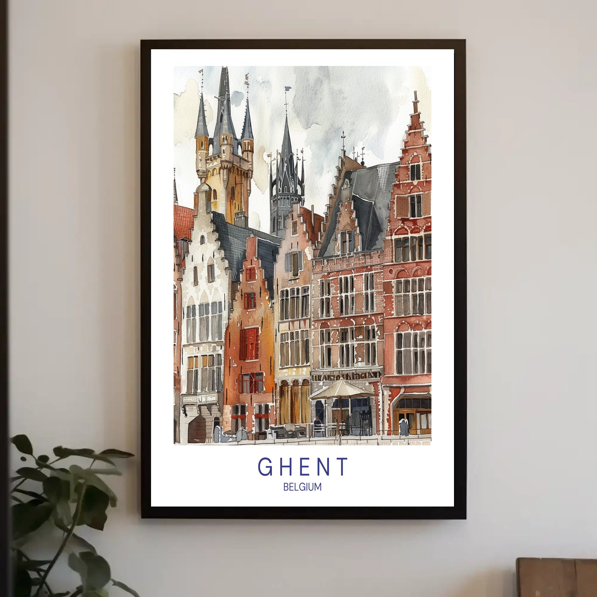 Ghent Watercolor Cityscape: European Architectural Heritage Urban or Cityscape Poster PosterGoat