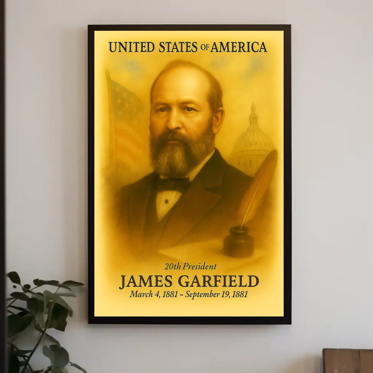 James A. Garfield 20th President of the United States Vintage Watercolor Poster