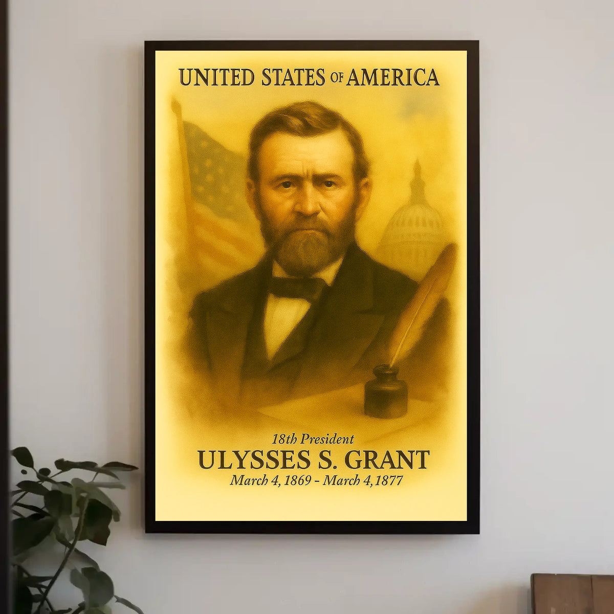 Ulysses S. Grant 18th President of the United States Vintage Watercolor Poster