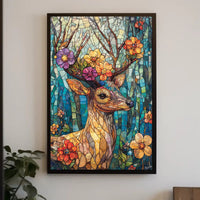 Deer in Vibrant Stained Glass Art Poster