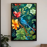 Tropical Bird and Flowers Vibrant Art Animal Poster