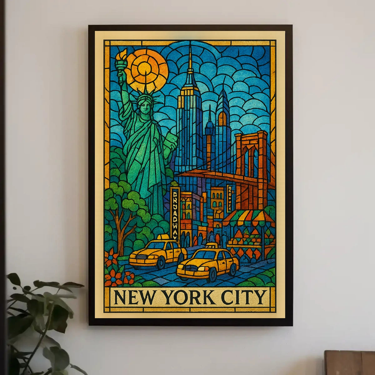 New York City Iconic Landmarks Poster Abstract Wall Art