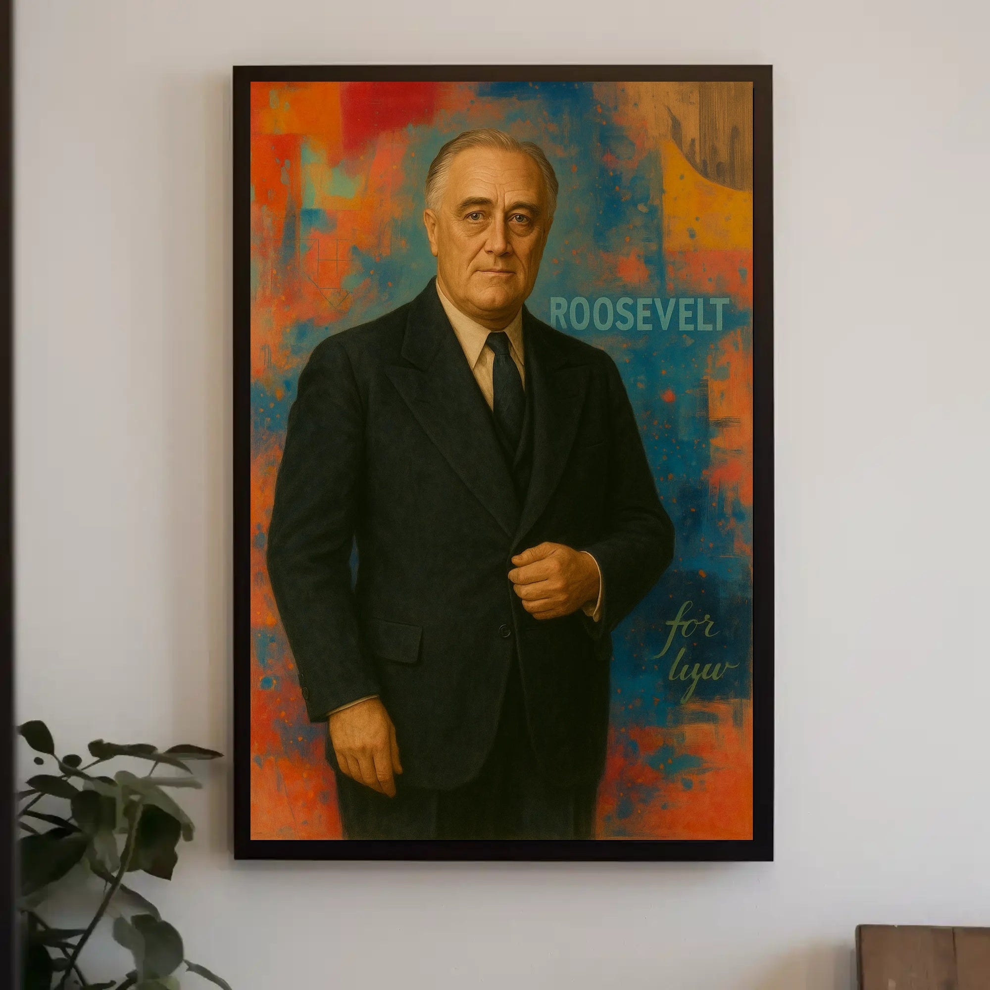Roosevelt Portrait on Abstract Background: Historical or Presidential Poster