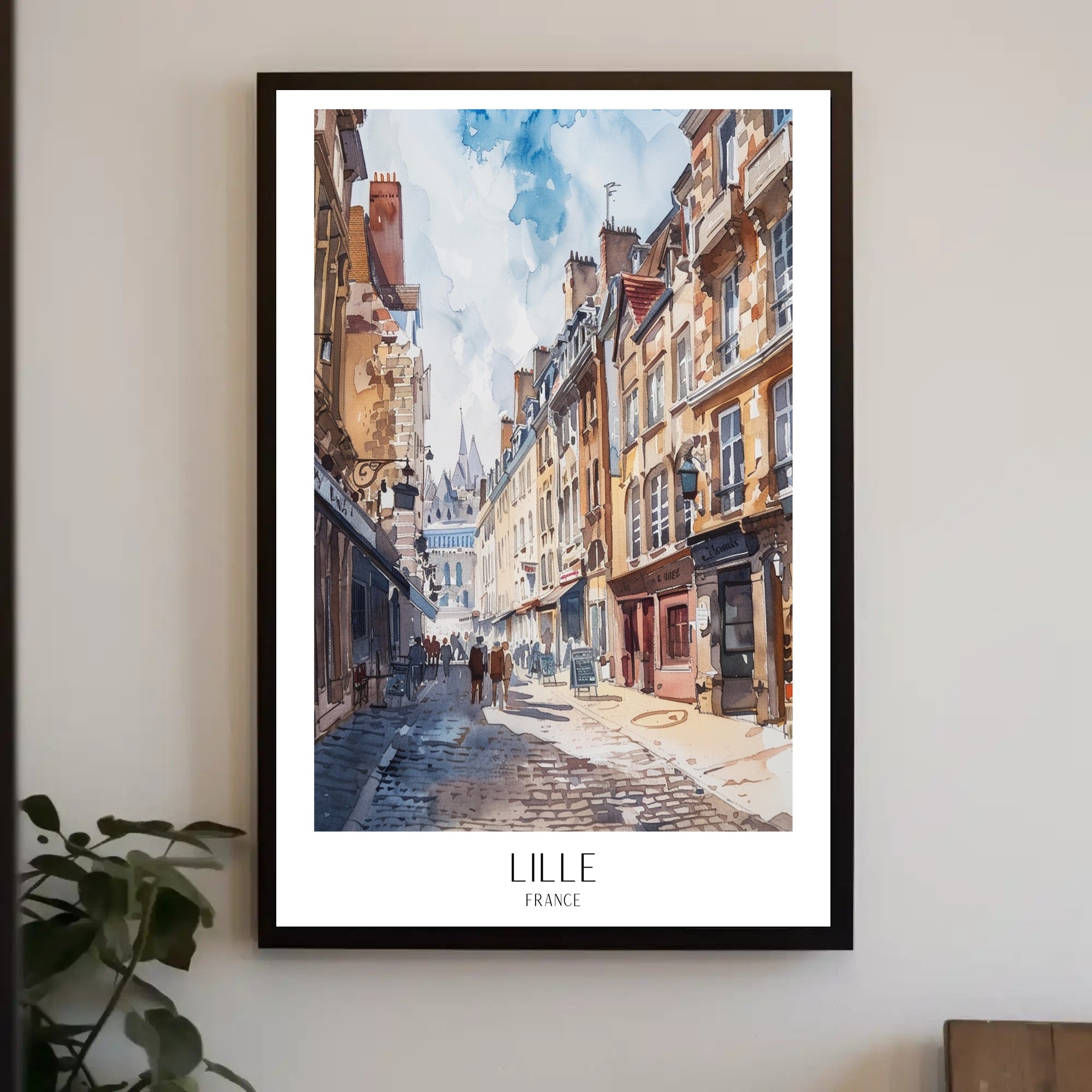 Lille Street Scene in Watercolor Urban or Cityscape Poster PosterGoat