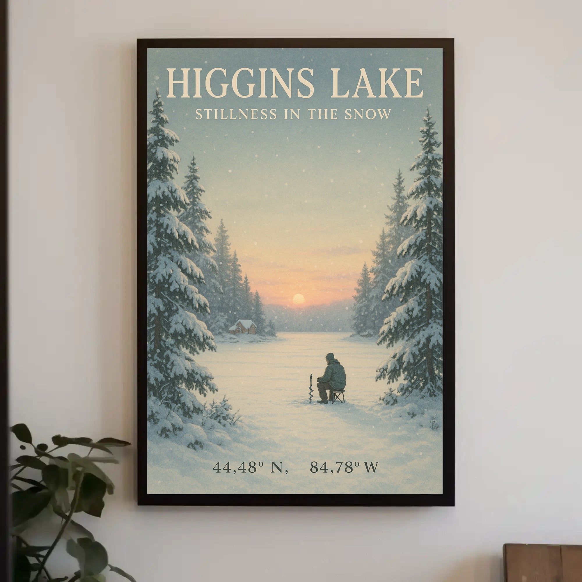 Higgins Lake Winter Serenity Ice Fishing Travel Poster