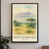 Kilimanjaro Watercolor Vintage Travel Explorer Poster