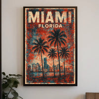 Miami Retro Vibes Vintage Cityscape Travel Art Deco Coastal Nostalgic Urban Sunset Poster