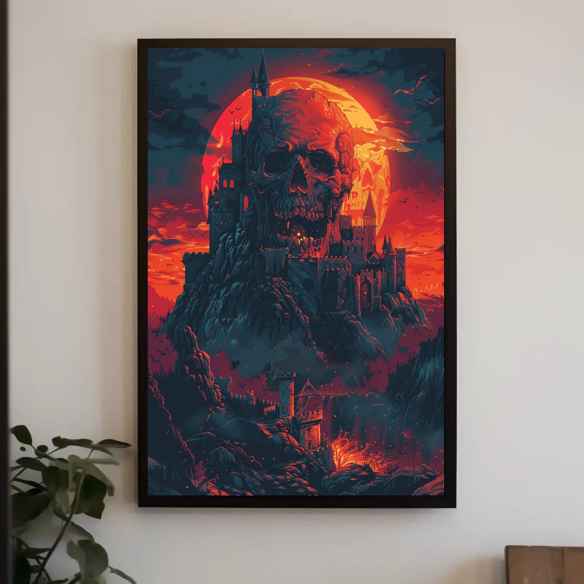 Skull Fortress Under a Blood Moon Art Print Poster PosterGoat