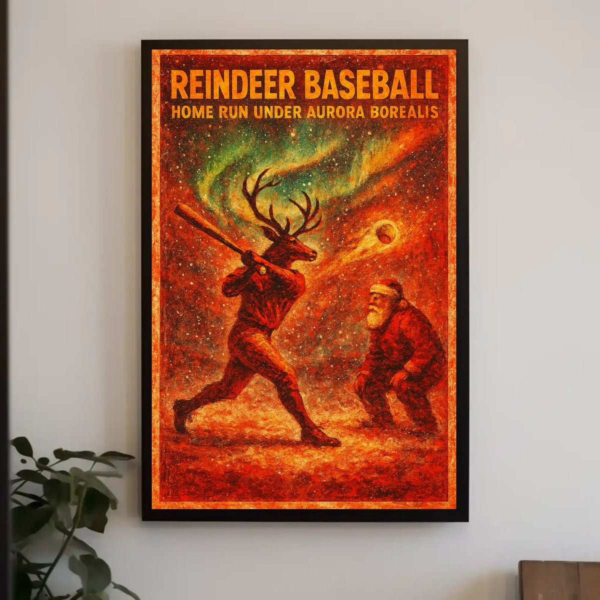 Reindeer Baseball Home Run Under Poster