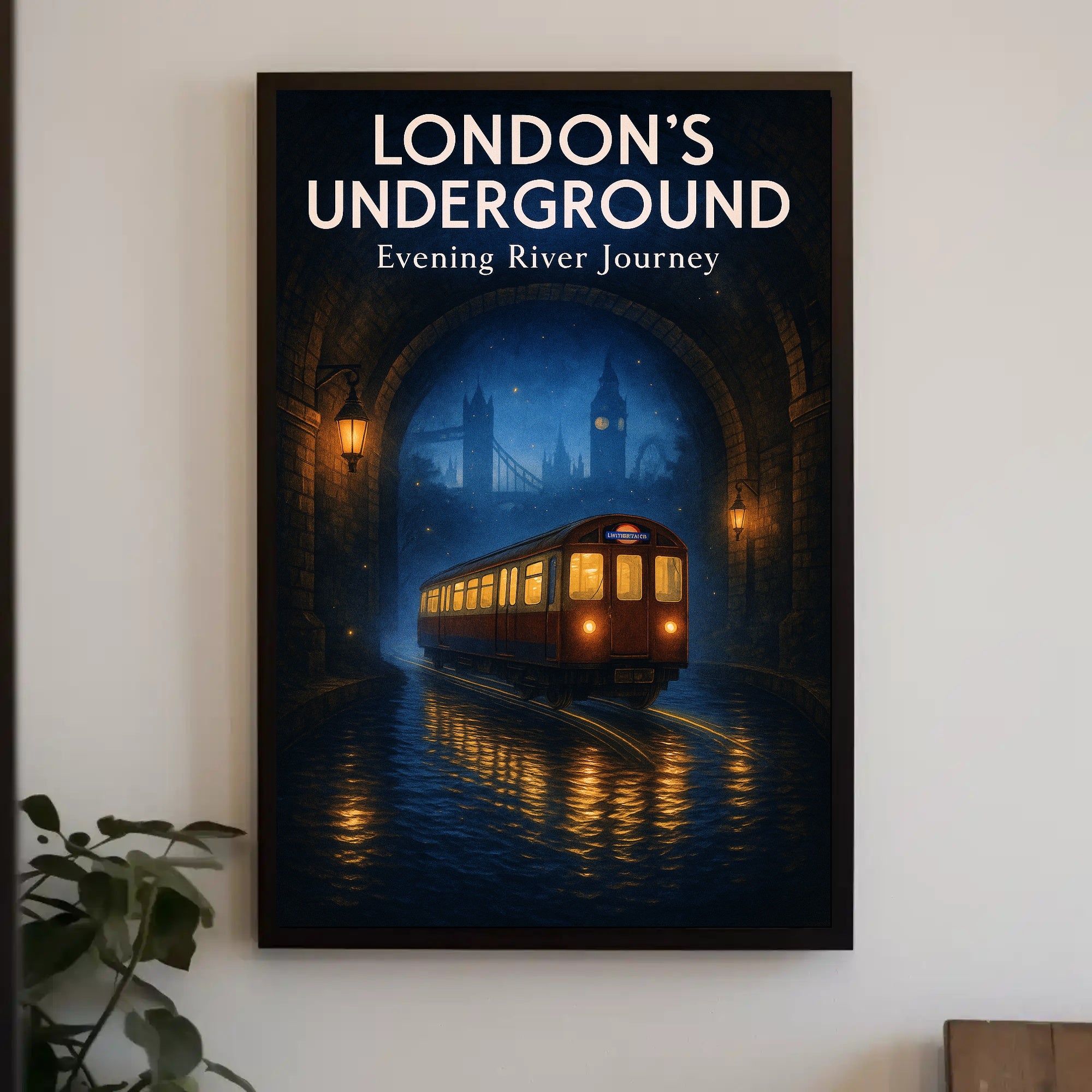 London's Underground Evening River Journey Poster PosterGoat