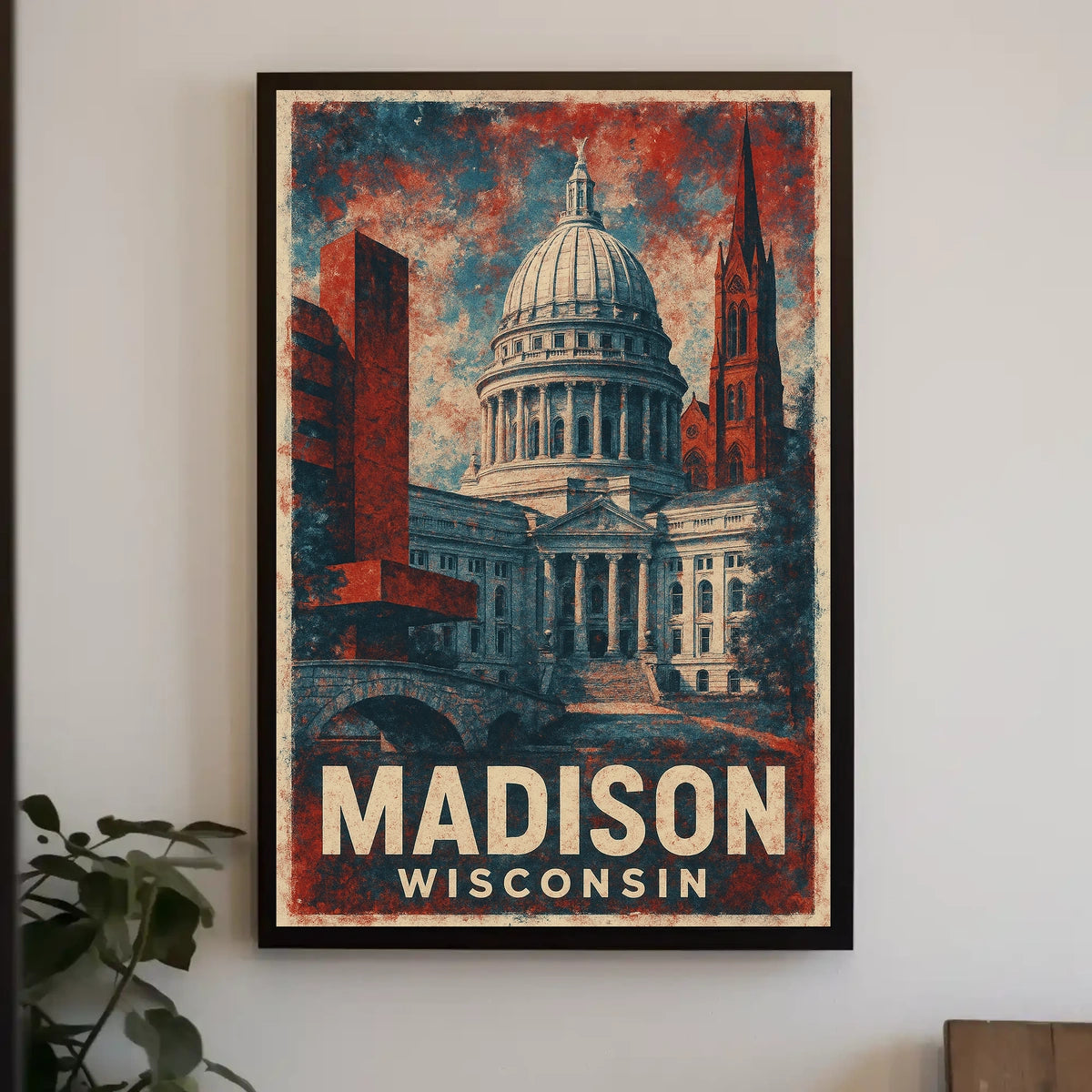 Madison Wisconsin Cityscape Travel Nature Urban Life Minimalist Realism Iconic Poster
