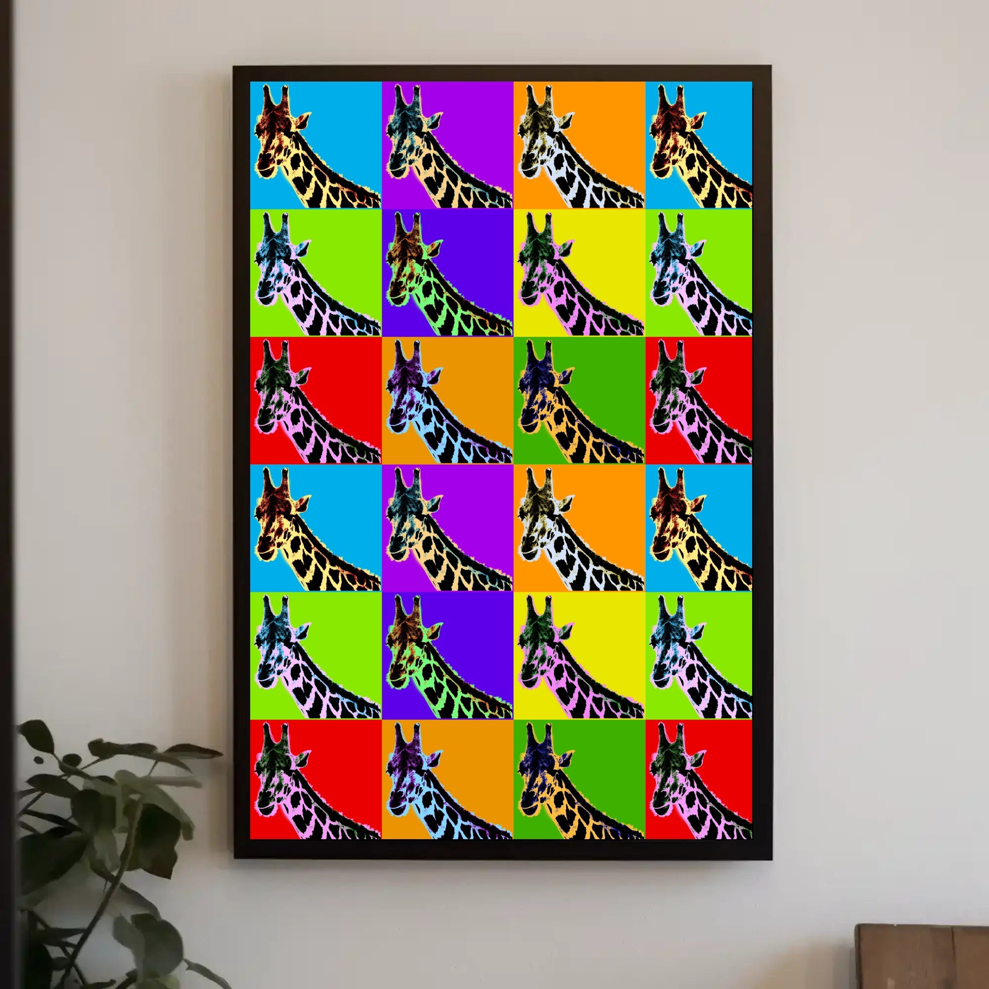 Giraffe Pop Art Grid Poster Vintage Wall Art Print