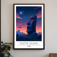 Easter Island Moai Under Starry Night Travel Poster