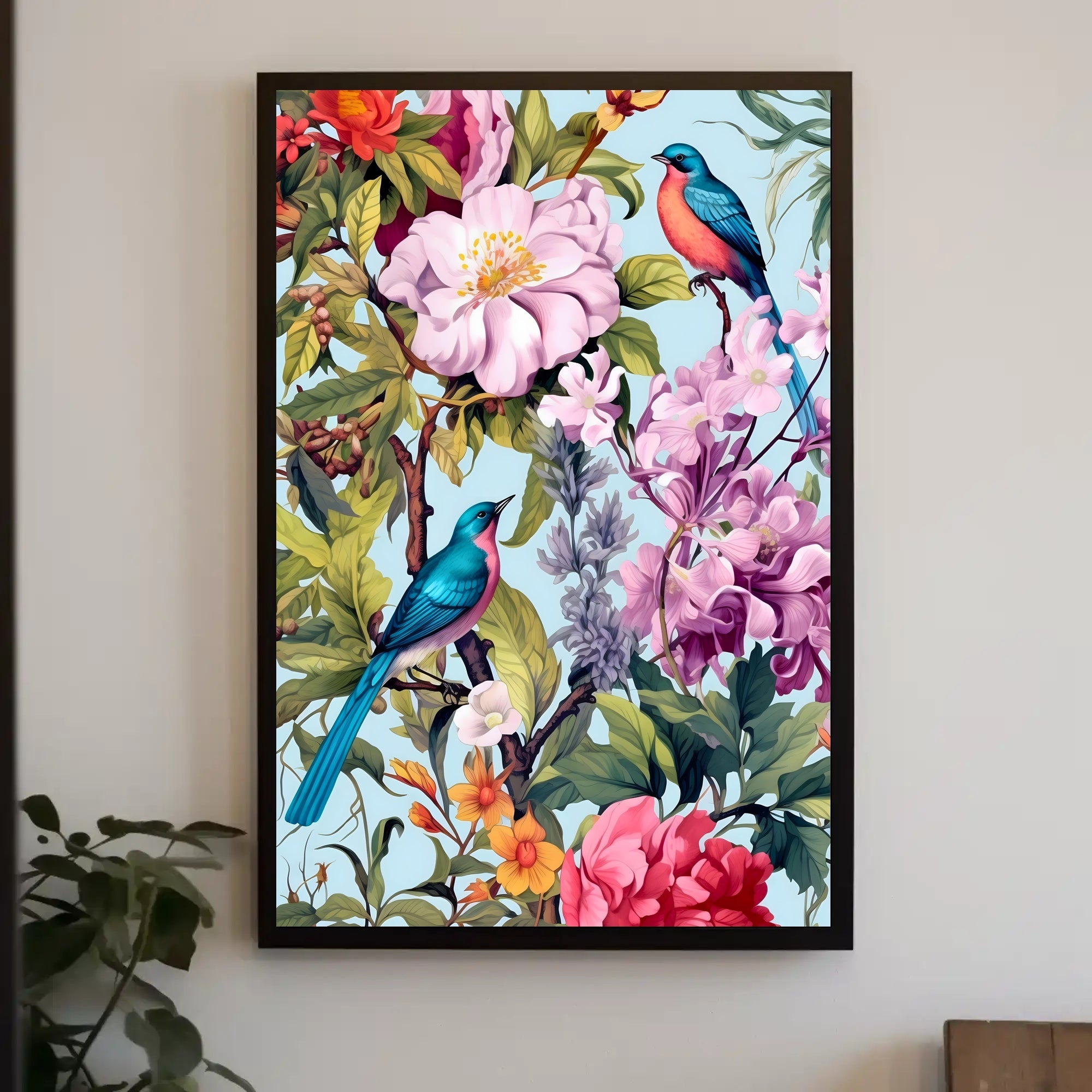 Vibrant Exotic Birds Botanical Art Animal Poster