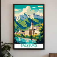 Salzburg Cityscape with Vibrant Artistic Interpretation Travel Poster