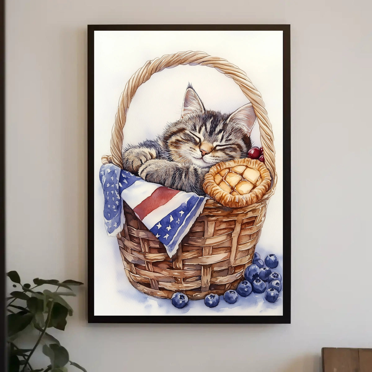 Adorable Fluffy Tabby Cat Sleeping In Basket Poster