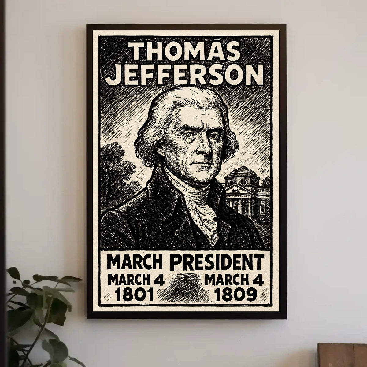 Thomas Jefferson 3rd President of the United States B & W Comic Sketch Poster
