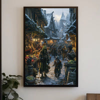 Medieval Snow Village Market Scene Fantasy or Mythology Poster PosterGoat