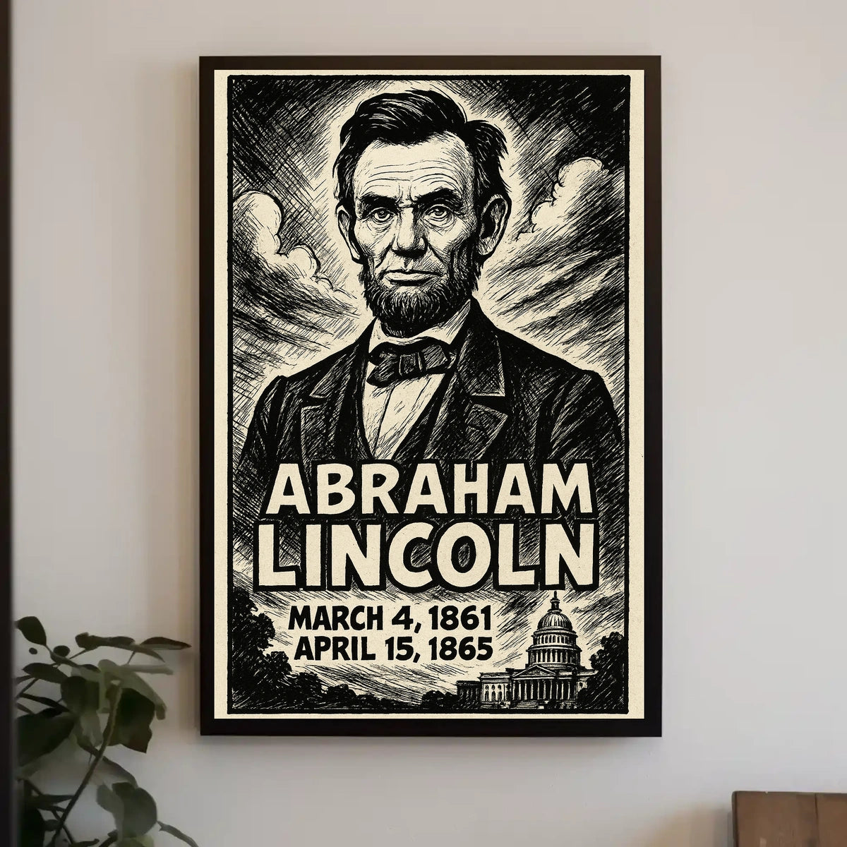 Abraham Lincoln 16th President of the United States B & W Comic Sketch Poster