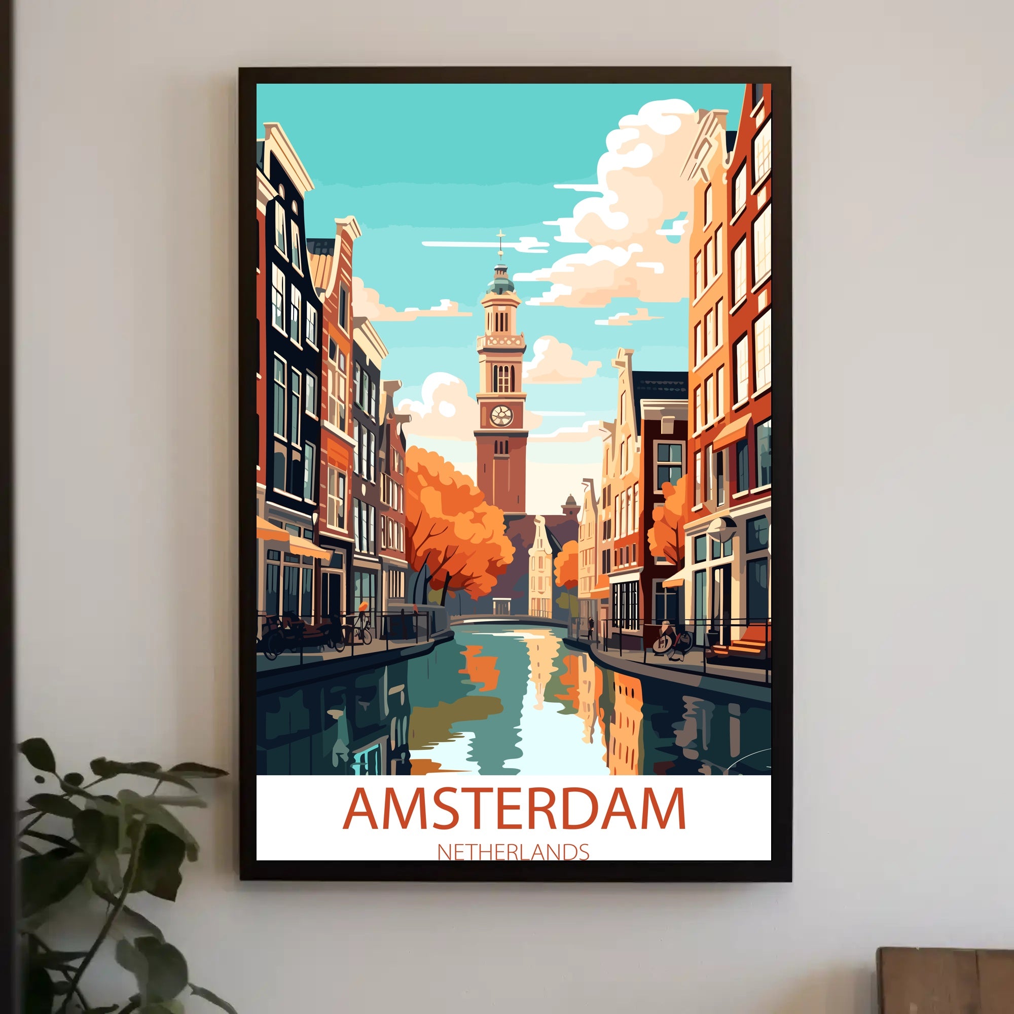 Amsterdam Canals Vintage Travel Poster
