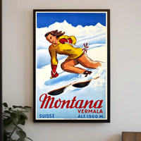 Skiing in Montana, Switzerland Poster PosterGoat