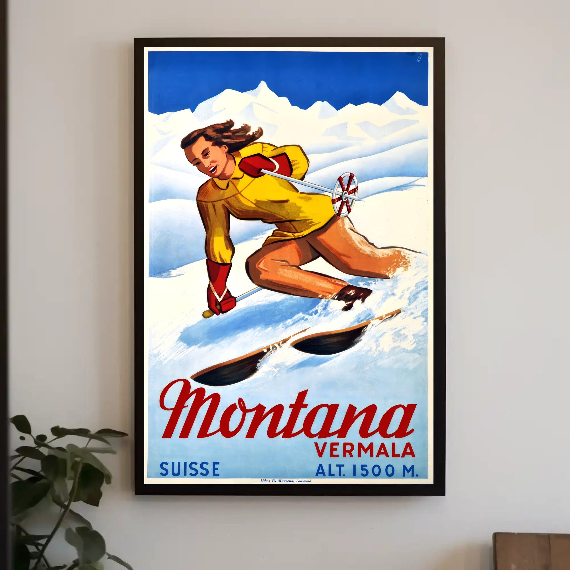 Skiing in Montana, Switzerland Poster PosterGoat