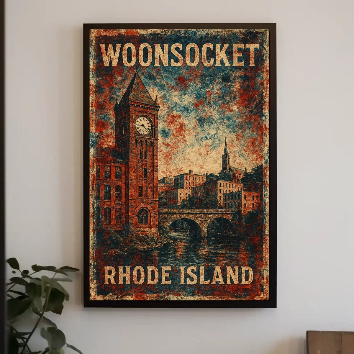 Woonsocket Rhode Island Watercolor Heritage Poster