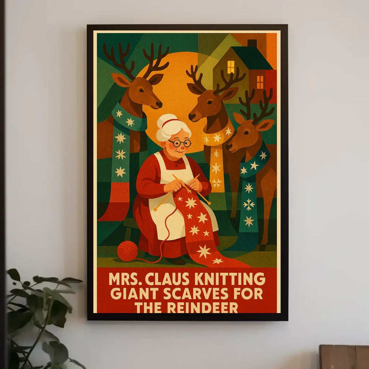 Mrs. Claus Knitting For Reindeer Poster