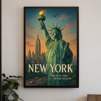 New York Statue of Liberty City Poster Vintage Wall Art