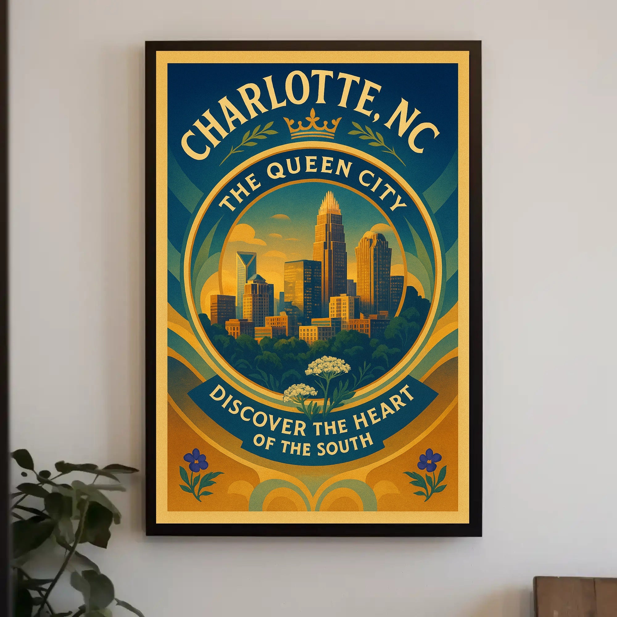 Charlotte Skyline Vintage Travel Poster