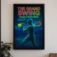 The Grand Swing Neon Tennis Event Poster Retro Wall Art