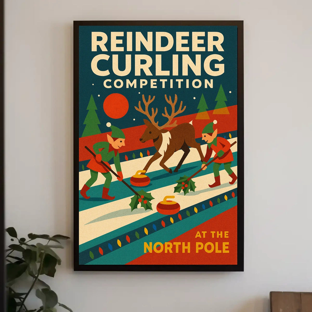 Reindeer Curling Competition Poster