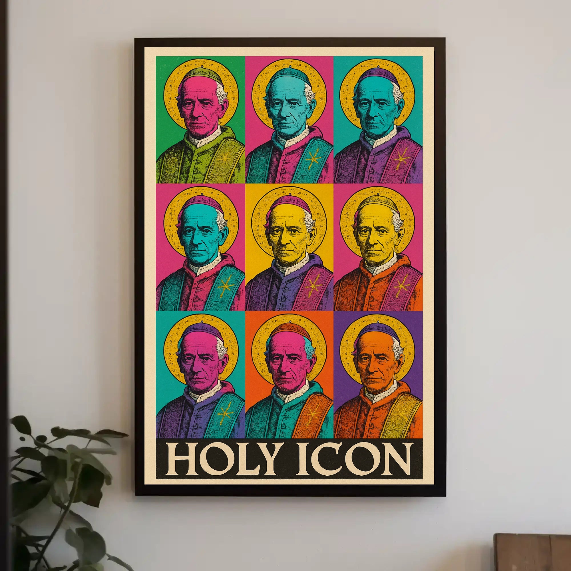 Pope Leo in Pop Art Style: Vibrant Religious Icon Poster