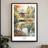 Nara Landscape with Deer in Autumn Travel Poster PosterGoat